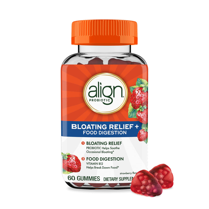 Align Probiotic, Bloating Relief + Food Digestion, Probiotics for Women and Men, Probiotic Helps Soothe Occasional Bloating*, With Vitamin B12 to Help Break Down Food into Cellular Energy*,60 Gummies 60 Count (Pack of 1)