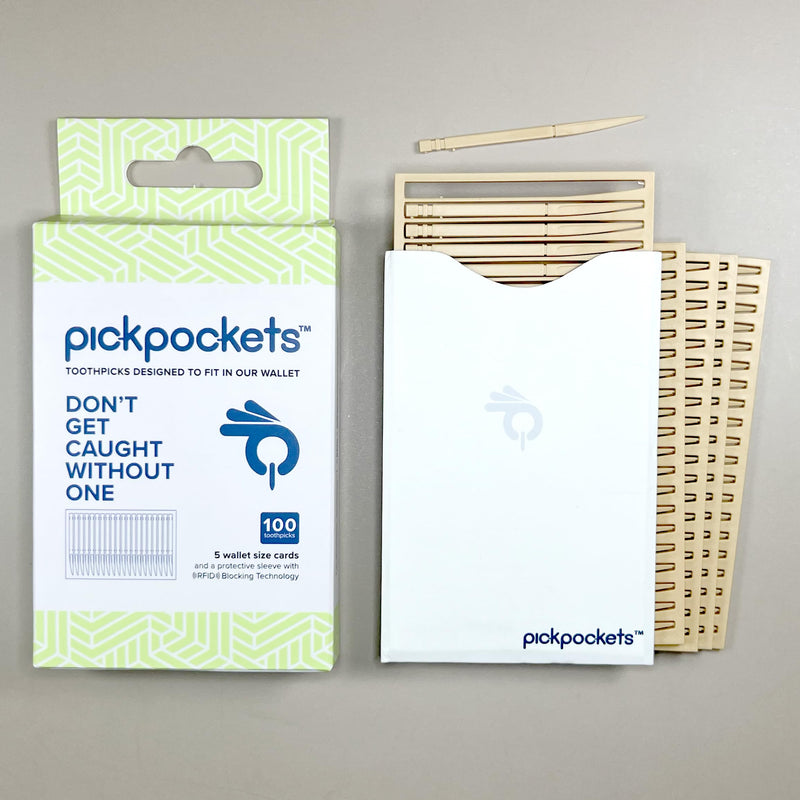100 count – First toothpicks designed to fit and travel with us in our wallet for an easy way to access a toothpick anywhere anytime – includes a RFID blocking protective card sleeve - BeesActive Australia