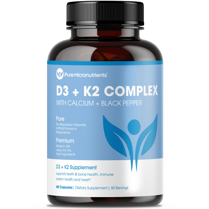 Vitamin D3 K2 Supplement, MK7 100mcg + D3 5000 IU, Vegan, 60 Capsules | With calcium & BioPerine for muscle, bone, heart, immunity & energy support; high absorption vegan formula 1 Count (Pack of 60)