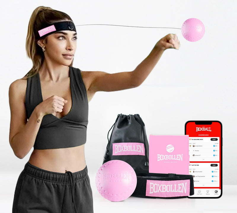 Boxbollen® Boxing Reflex Ball - Celebrity-Endorsed Home Workout Game - App-Connected Punch Counter - Hand Eye Coordination Training Ball - Christmas Gift for Boxers, All Ages - Stocking Stuffer Pink