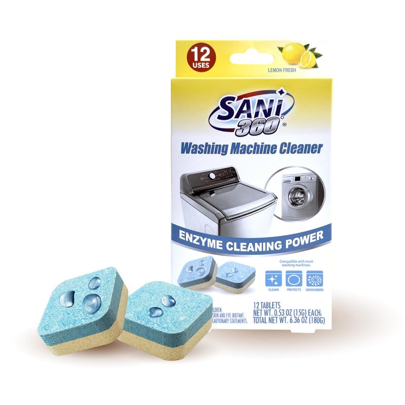 SANI 360° Washing Machine Cleaner, 12 Month Supply is Formulated with Enzyme, Deep Cleans and Deodorizes Front and Top Loading Washers 12 Count (Pack of 1) - BeesActive Australia