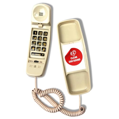 Med-Pat T-4 Full-Featured Trimline Telephone w/Ring/in-Use Light Indicator - Corded Wall Phone w/Full Range Volume Control, Hearing Aid Compatible, Ideal for Hotel, Business & Landline Use- Cream