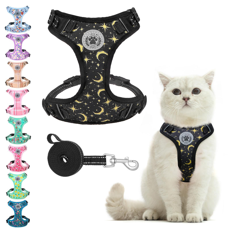 BEAUTYZOO Cat Harness and Leash Set for Walking Escape Proof, Neck Release Adjustable Harness for Kitten Puppy Small Medium Large Cats, Soft Cute Easy Control Small Cat Harness for Cats Boy and Girls M (Chest: 12 - 19") Black - BeesActive Australia