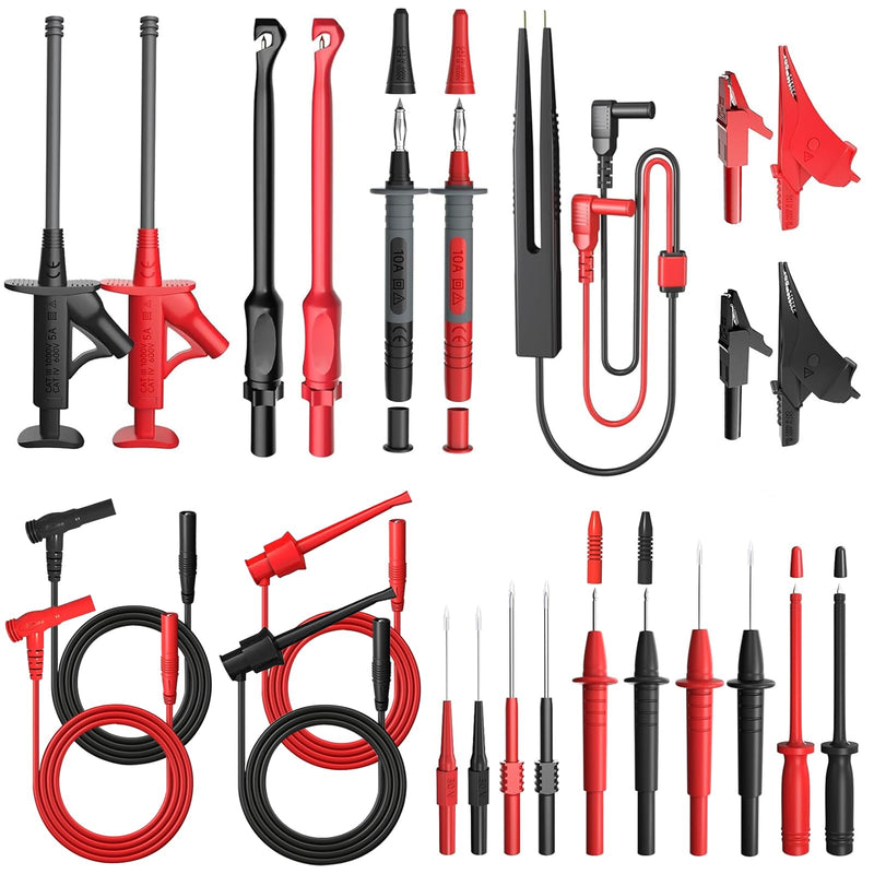 25PCS Multimeter Test Leads Kit, Test Leads Set with Replaceable Alligator Clips,Wire Piercing Probes, Alligator Clips,Test Hook Clips,Test Tweezer for Digital Electrical Multimeter Testing Test Kit-1