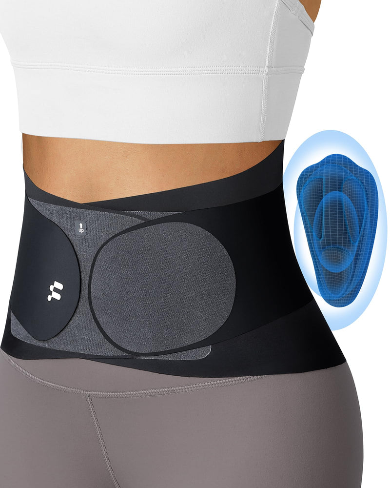 0.5mm Ultra Thin Back Brace with 3D Lumbar Pad, Seamless Yoga Fabric, Lightweight Back Brace for Women Men, Lower Back Pain, Sciatica, Posture, Back Support for Wearing Under Clothes, FSA Eligible L Black - BeesActive Australia