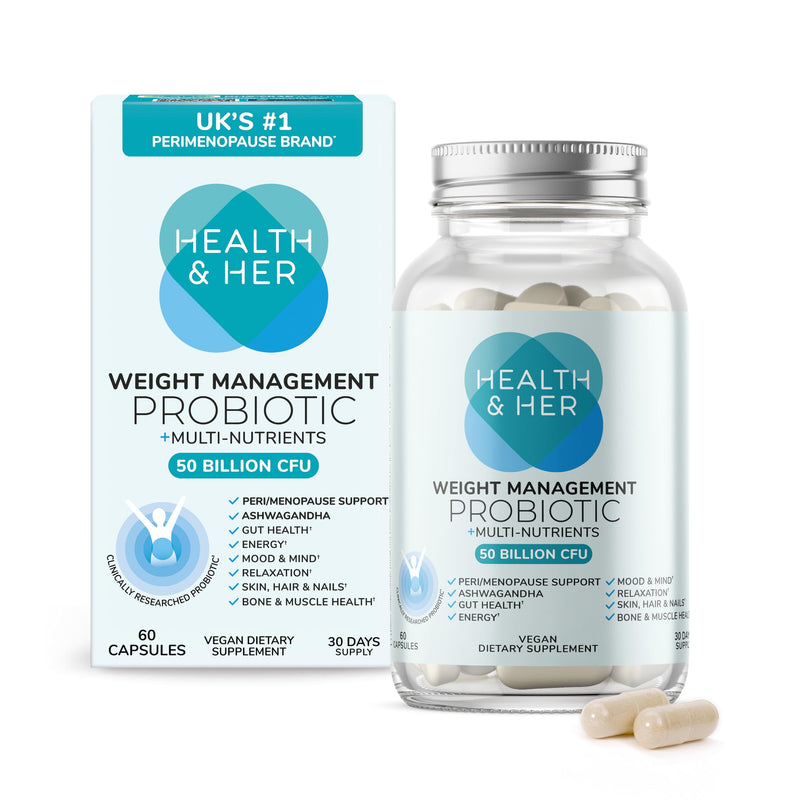 Health & Her Weight Management Probiotics for Women, 30 Day Supply | Daily supplement with 50 billion CFU probiotics, ashwagandha, biotin & vitamin B12; Vegan & gluten-free, 60 capsules