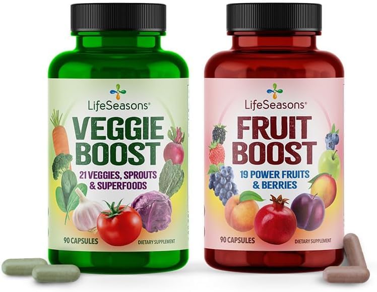LifeSeasons Fruits & Veggies Supplements - 40 Fruit & Vegetable Superfoods - Nutritional Support for Immunity and Wellness - Vitamins Minerals & Antioxidants - 3X Potency - 90 Count (Pack of 2) 180 Count (Pack of 1)
