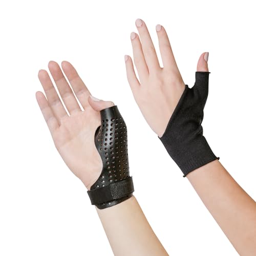 BraceAbility Thumb Brace Bundle - Hard Plastic Thumb Splint + Soft Undersleeve - Thumb Immobilizer Support for Arthritis, Tendonitis, Sprains Trigger Thumb, CMC Joint Relief (S-Left)