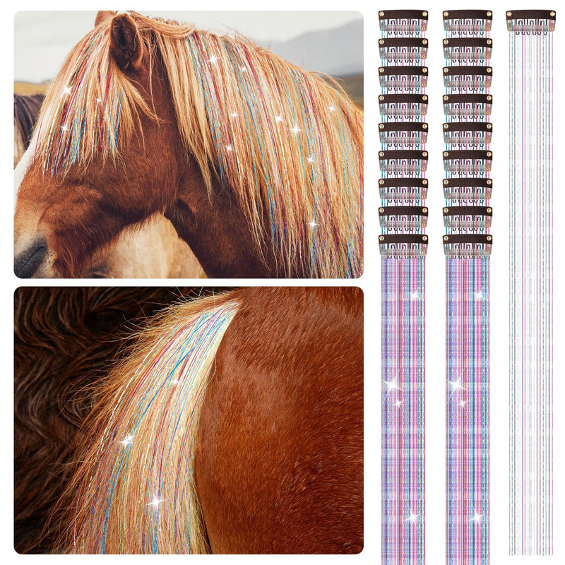 18 Pcs Horse Bling Accessory Clip in Hair Extensions for Mane and Tail Bling Decor Pony Hair Tinsel for Western Bride Horse Lover and Girls Birthday Multicolor