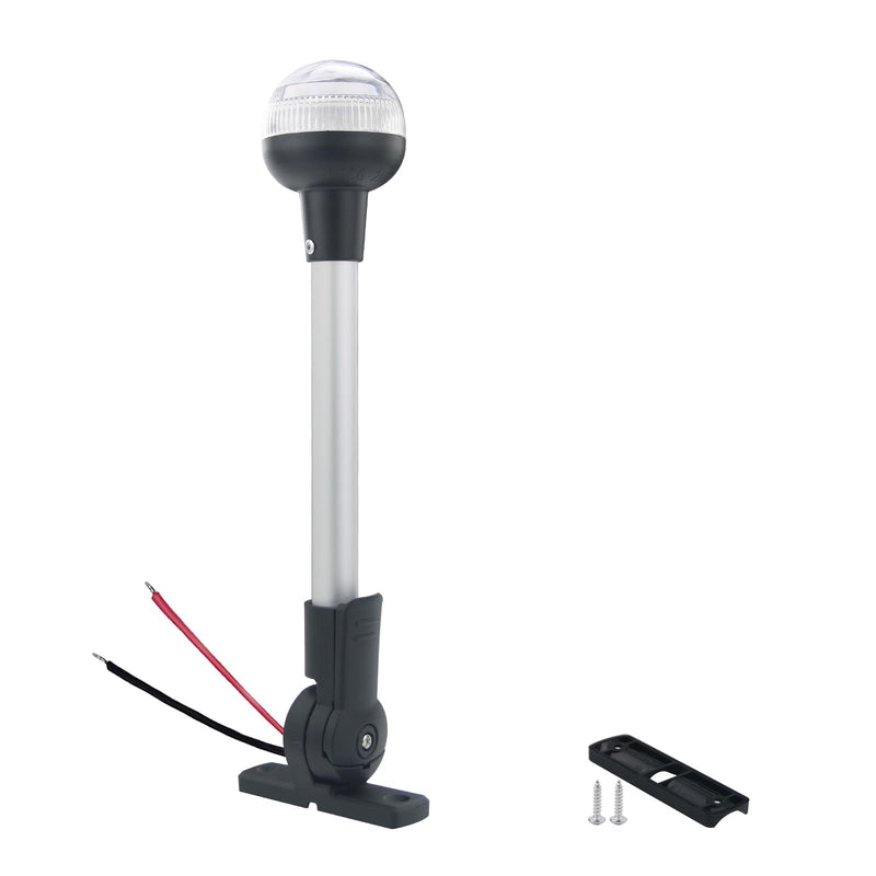 12-Inch Folding LED Navigation Anchor Light | Lightweight Anodized Aluminum Pole | Pontoon Boat Bimini & Stern Light | USCG 2NM | Horizontal Mount Base | 12V DC White Horizontal Mount，Folding base - BeesActive Australia