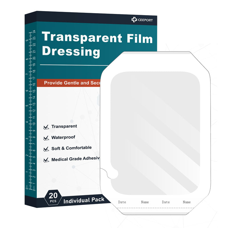 Transparent Film Dressing 6'' x 8'', 20 Packs Waterproof Wound Bandage Adhesive Patches, Wound Cover Patches for Post Surgical Shower, IV Shield, Tattoo Aftercare Bandage 6"x 8"(20 PCS) - BeesActive Australia