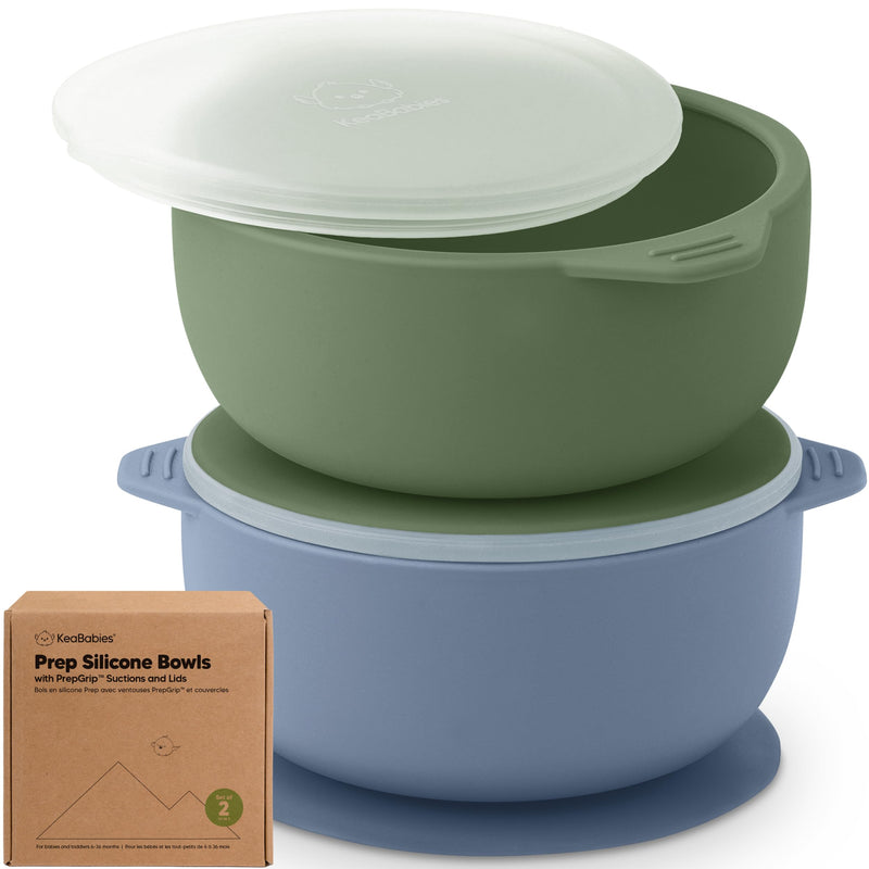 KeaBabies 2-Pack Baby Bowls with Suctions, Lids - Silicone Toddler Suction Bowls for Baby Boy, Girl, Kids, Food Grade Silicone, BPA-Free, Dishwasher Safe, Toddler Eating Essentials (Slate) Slate
