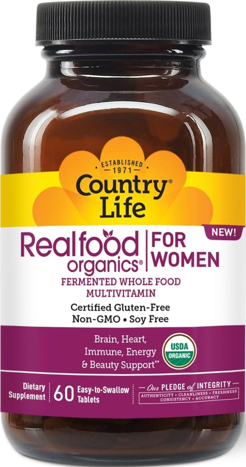 Country Life Realfood Organics Women’s Multivitamin, 60 Tablets | USDA Organic whole food formula with 1,310 mg organic food blend plus vitamins D, E, folate and biotin