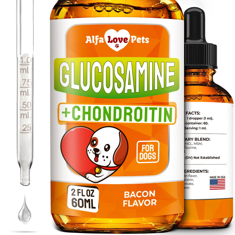 Dog Joint Supplement – Glucosamine Chondroitin for Dogs and Puppies – MSM in The Composition – Care for Joints, HIPS, Muscles, & Ligaments – Bacon Flavor – 2 Oz - PawsPlanet Australia