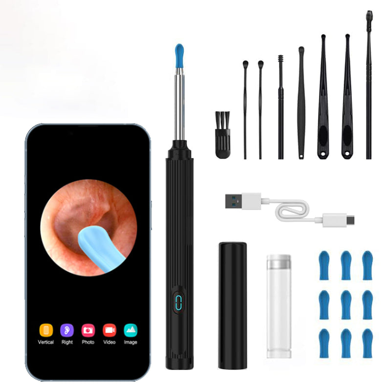 Ear Wax Removal Tool Camera, Wireless Ear Cleaner with 1080P Otoscope & LED Light, Visual Earwax Removal Kit with Soft Silicone Tips, Ear Camera for iOS & Android (Black) Black - BeesActive Australia