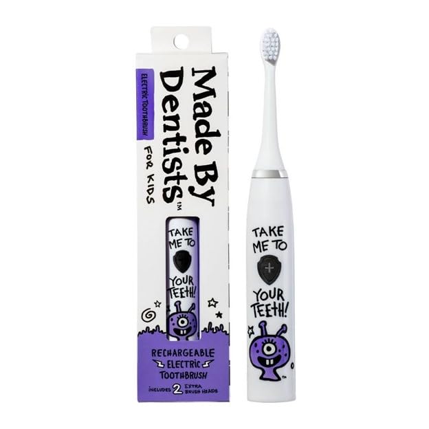 Made by Dentists Kids' Rechargeable Electric Toothbrush (with 2 Replacement Heads and Charger) - Alien Version