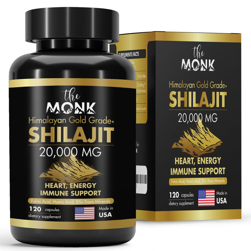 Himalayan Shilajit with Fulvic Acid, Humic Acid, 85+ Minerals- Gold Grade Plus - Same as Resin - Energy, Stamina, Brain Support - 20,000mg, 120 Capsules - Made in The USA - BeesActive Australia