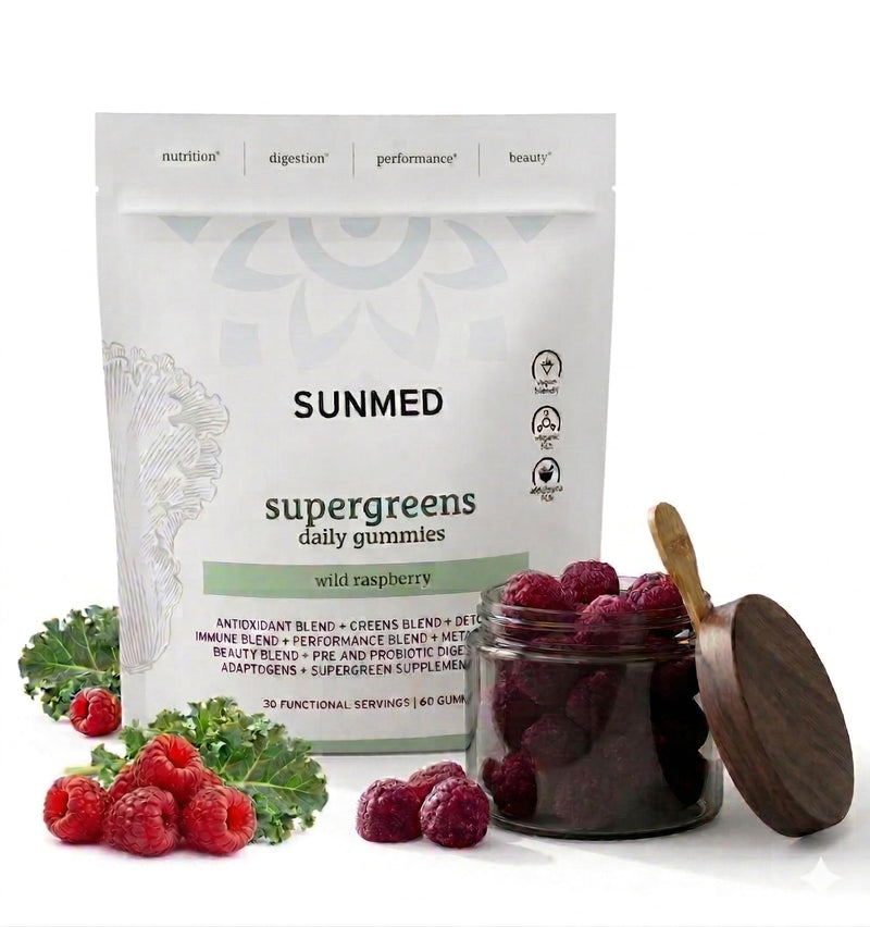 SUNMED Supergreens Daily Gummies – Wellness Blend with Ashwagandha, Green Tea, Spirulina, Probiotics, Antioxidants & Detox Support for Immunity, Gut, Skin & Brain Health | Wild Raspberry, 60ct