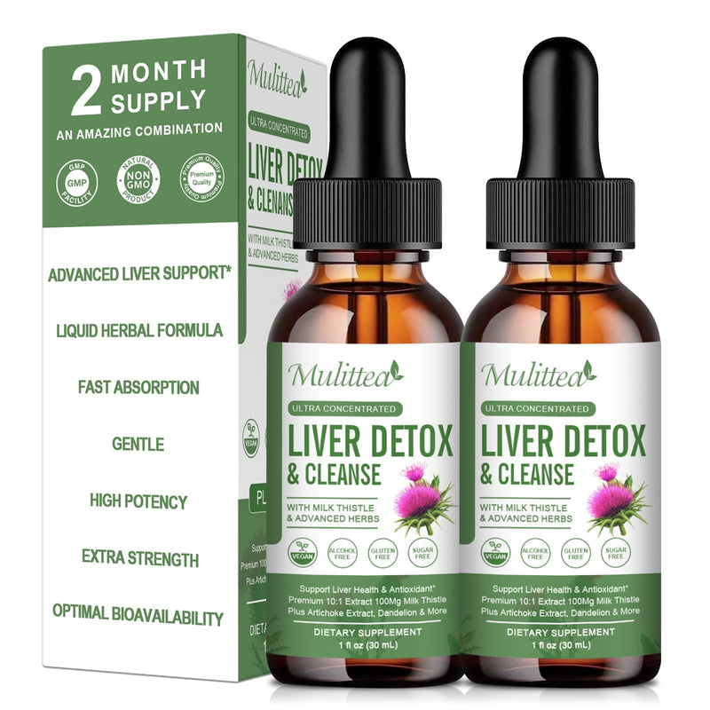 Liver Health Liquid Drops -Support Liver Cleanse Detox & Repair with Artichoke Milk Thistle Silymarin Extract, Dandelion,Turmeric, Berberine to Renew w/21 Potent Herb-Nutrients-60ml 1 Fl Oz (Pack of 2)