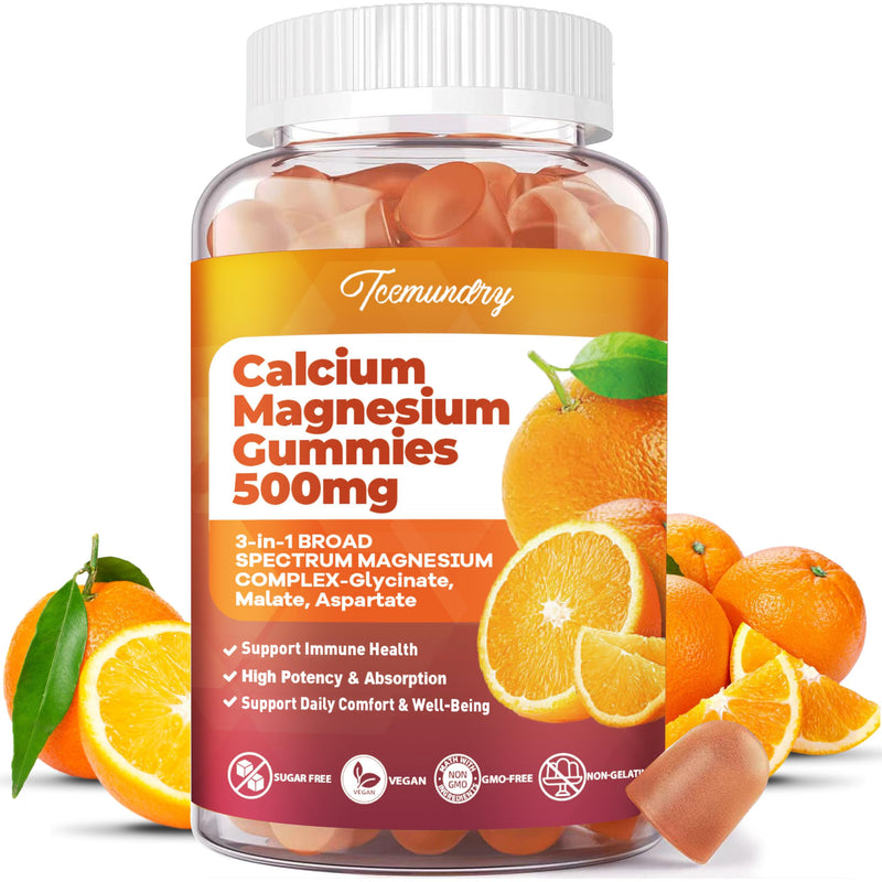 Calcium Magnesium Supplement Gummies for Adults: Calcium Citrate 600 mg with Vitamin D3 & K2 for Women Men - Supports B0ne Strength, Better Zzz, Muscles, Energy & Immune (60 Count) 60 Count
