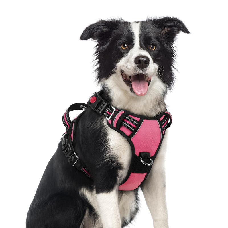 rabbitgoo Dog Harness Medium Sized, No Pull Dog Vest Harness with 3 Buckles, Adjustable Soft Padded Pet Harness with Easy Control Handle and Reflective Strips, Pink, M - BeesActive Australia