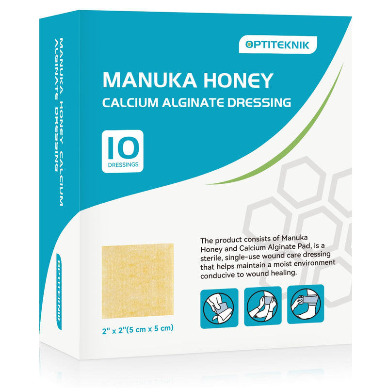 Manuka Honey Calcium Alginate Wound Dressing 2"x2" Pack of 10, Medical Grade Manuka Honey Wound Care Bandages High Absorbency Patches for Wounds - BeesActive Australia