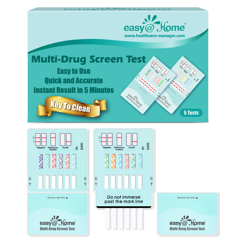 Easy@Home Multi-Drug Screen Test: 5 Pack Urine Drug Testing Kit for AMP/BAR/BZO/COC/MET/MDMA/MOP300/MTD/OXY/PCP/TCA/THC50, All Drugs Includes Marijuana Tests for Home Use,EDOAP-7125 - BeesActive Australia