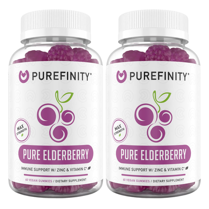 PUREFINITY Elderberry Gummies with Sambucus, Vitamin C, and Zinc – Your Perfect Daily 3-in-1 Supplement for Kids & Adults – Gluten Free, Non-GMO, Vegan, 60 Count (Pack of 2) 60 Count (Pack of 2)