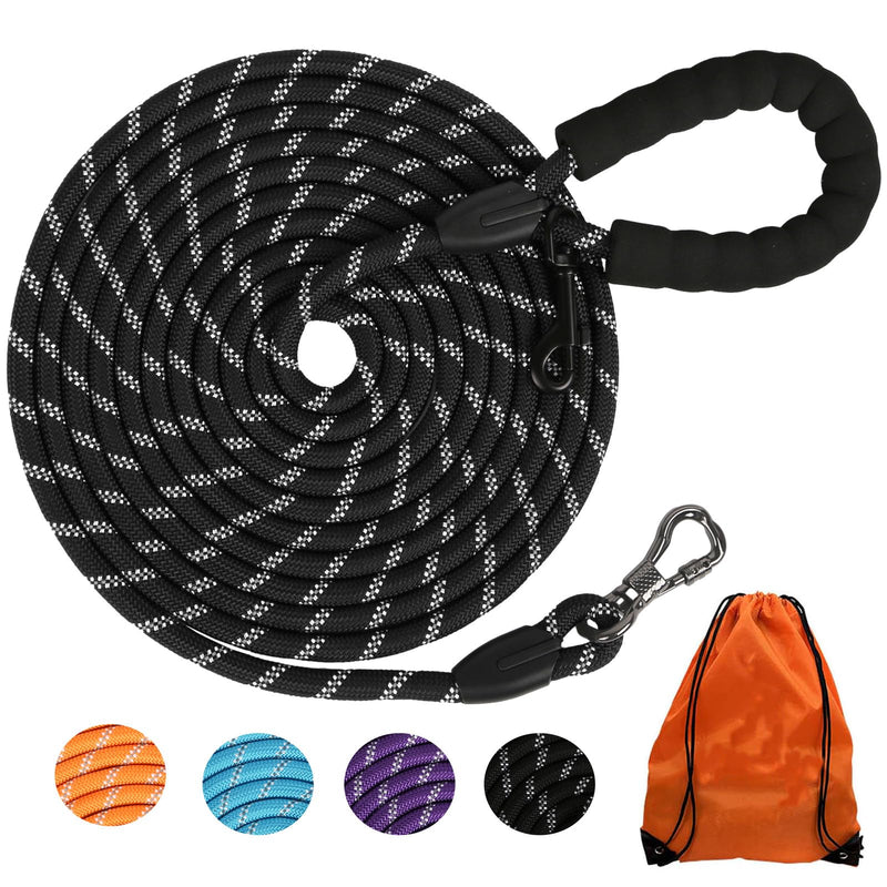 Long Dog Leash for Dog Training 16FT/30FT/50FT/100FT, Reflective Dog Leash with Lockable Hook, Heavy Duty Dog Lead Tie Out Rope for Large Medium Small Dogs Outside Walking, Playing, Camping, or Yard 30FT*3/8 inch Black - BeesActive Australia