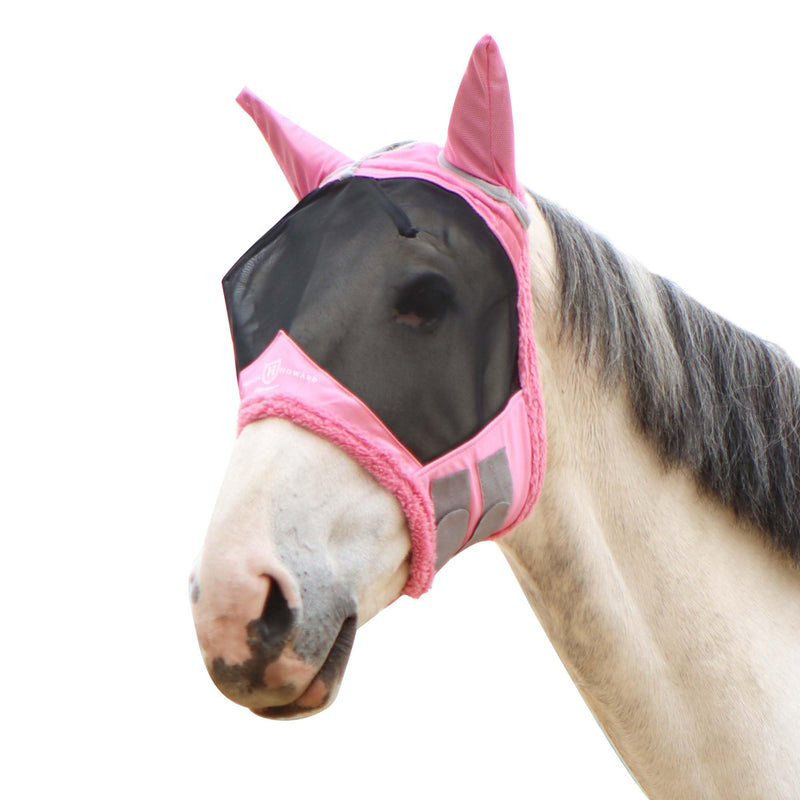 Harrison Howard Horse Fly Mask UV Protective Fine Mesh with Extra Wool Soft Touch on Skin Fly and UV Protection Light Pink L - BeesActive Australia
