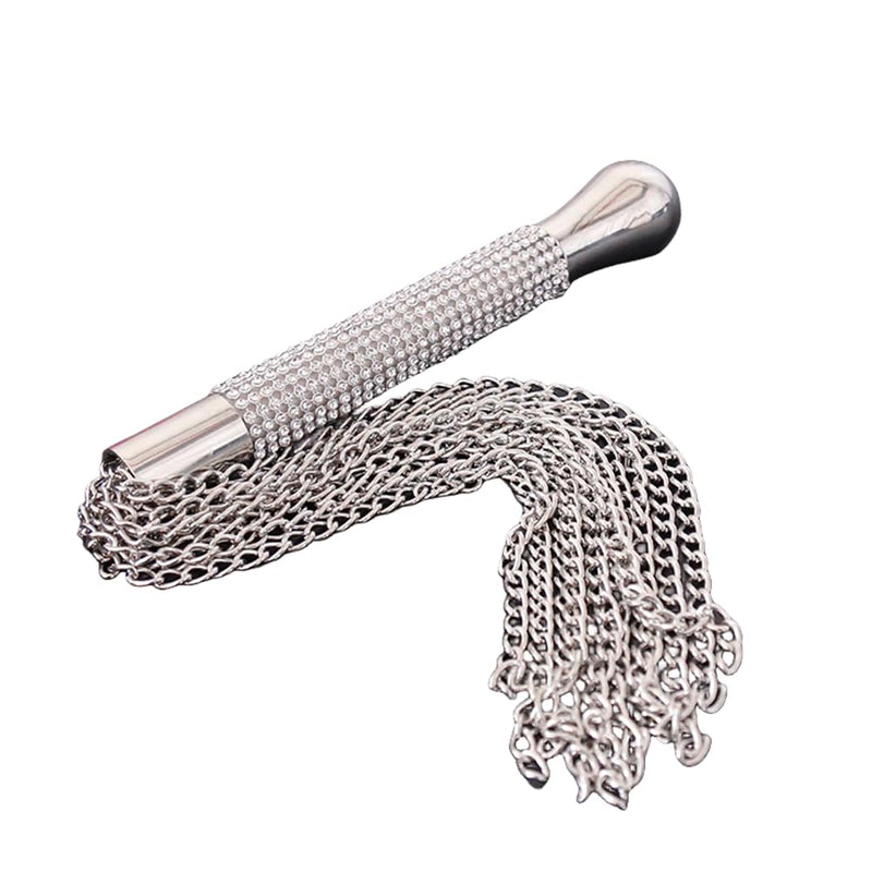 BDSM Metal Chain Whip Diamond Handle Aluminium Flog Flogger Fetish Slave Sub Sex Toy Bondage SM Ass Spanking Bondage Slave for Beginner Silver one size - BeesActive Australia