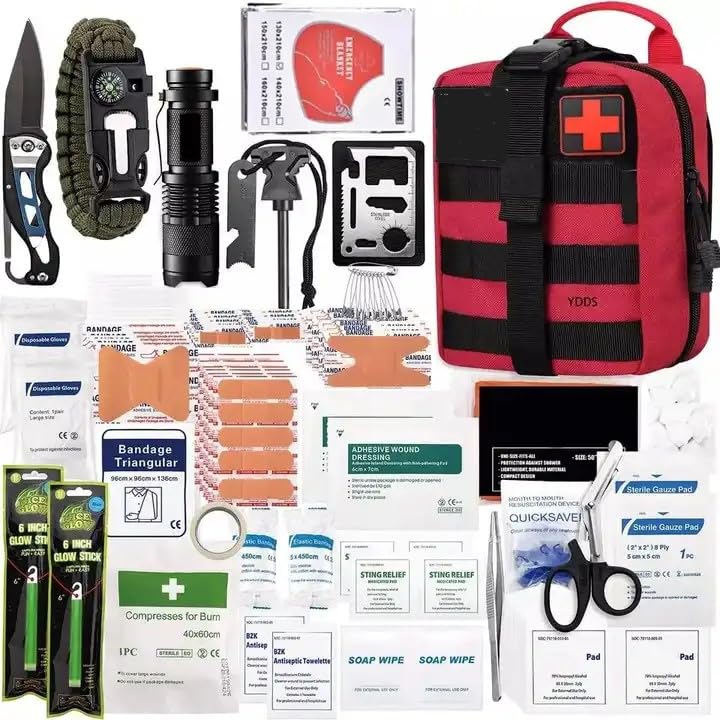 First Aid kit Set Red - Waterproof Home Medical Kits Bag Large with First Aid Equipment, Car, Boat, Hiking, Camping