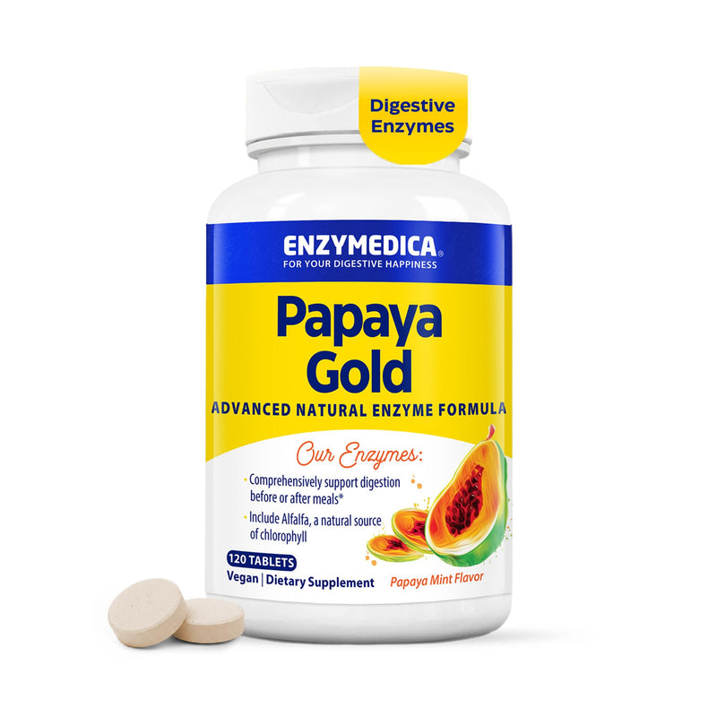 Enzymedica Papaya Gold - Papaya Enzymes Chewable - 120 Tablets | Digestive Enzyme Supplement for Women and Men, Digestion & Gut Health Support, High Potency Bromelain & Papain, Vegan 120 Count (Pack of 1)