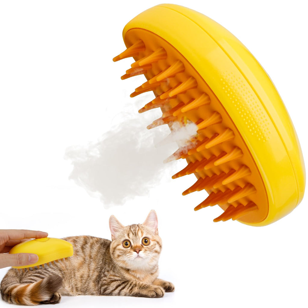 TOOVREN Cat Steam Brush, Self Cleaning Steam Cat Brush for Removing Tangled and Loose Hair, Steamy Cat Brush for Massage, Pet Hair Removal Comb for Cat and Dog（Yellow） yellow