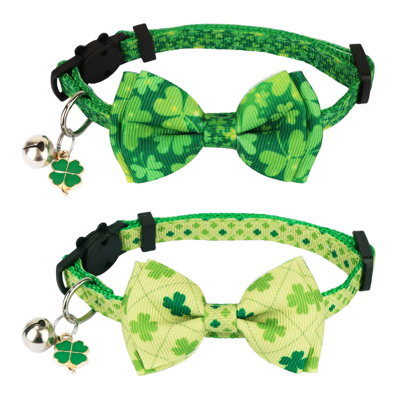 ADOGGYGO St. Patrick's Day Cat Collars with Bow Bell, Breakaway Cat Bowtie Collar Green Shamrock Pattern Sanit Patrick Collars for Girl Boy Cats Kittens (St. Patrick's Day) 7.5"- 10.5" - BeesActive Australia