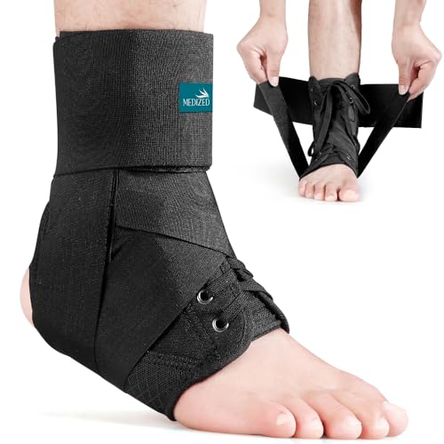 MEDIZED Ankle Brace, Lace Up Adjustable Support for Running, Basketball, Injury Recovery, Sprain! Ankle Support Wrap for Men, Women, and Children (Large) Large