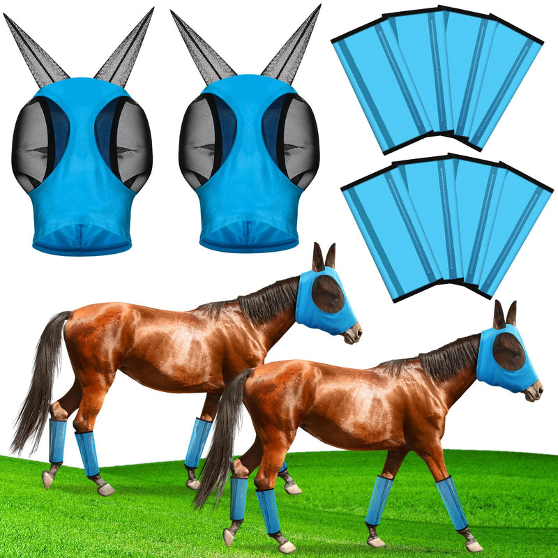 10 Pcs Horse Supplies 8 Pcs Mesh Fly Boots and 2 Pcs Horses Fly Masks with Ears Set Protective Breathable Mesh Horse Leggings for Preventing Painful Fly Bites, UV, Stomping, Leg Fatigue, Blue - BeesActive Australia