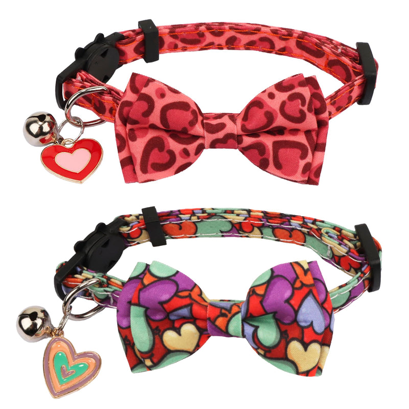 ADOGGYGO Valentine's Day Cat Collar Breakaway with Bow Tie Bell - 2 Pack Valentine Kitten Collar with Removable Bowtie Heart Pattern Pet Valentine Collar for Cat Kitten (Valentine's Day) 7.5"- 10.5" - BeesActive Australia