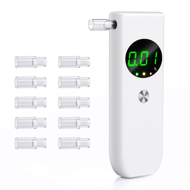 Breathalyzer, Professional-Grade Accurate Alcohol Breathalyzer Tester with LCD Digital Display and 10 Mouthpieces, Portable Alcohol Tester for Home and Party Use (White) White - BeesActive Australia