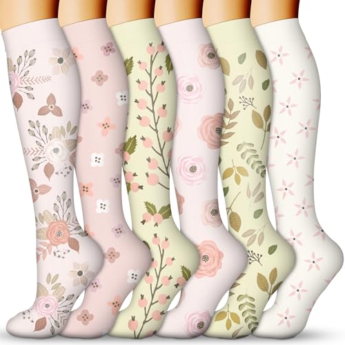 QUXIANG Compression Socks for Women & Men 15-20 mmHg, Best for Medical, Nursing, Running, Athletic, Varicose Veins, Travel 030 Pink/Pink/Nude/Pink/Nude/White Large-X-Large