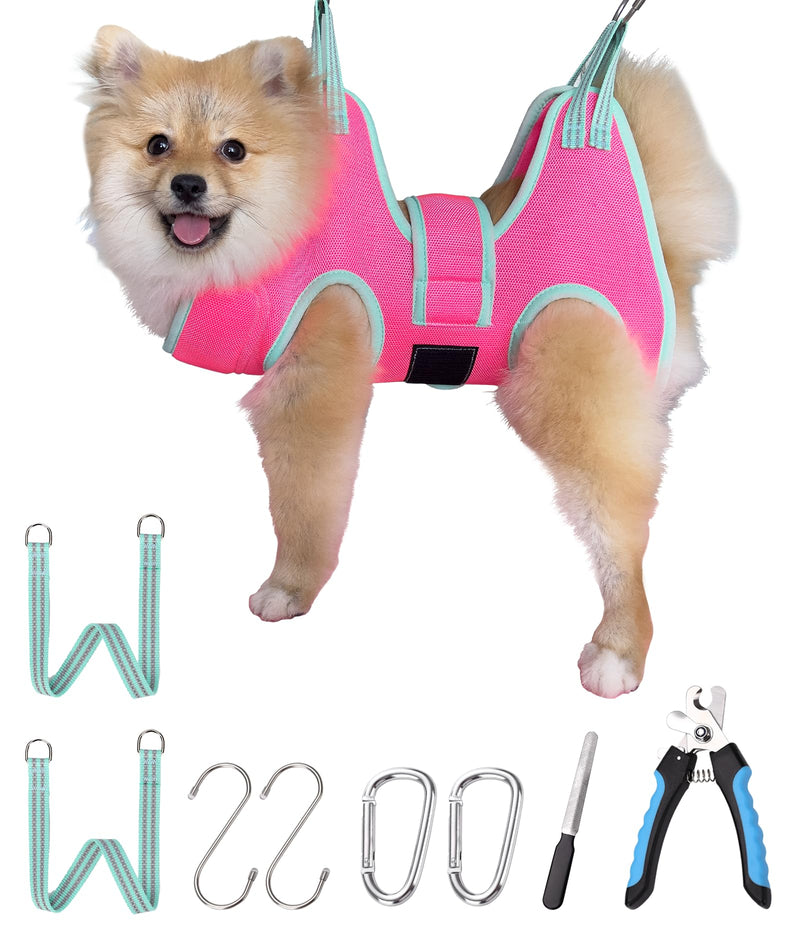 Kkiimatt Dog Grooming Hammock,XS Pink Hanging Harness Holder for Nail Clipping/Trimming,Grooming Sling Hanger with Thick Fabric Neck Support,Strap Restraint for Claw Care X-Small 8-14 LB/Pink