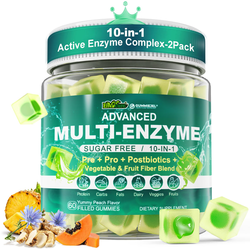 2Pack Digestive Enzymes Gummies for Women & Men, Multi-Enzymes with 90Billion CFU Probiotics and Prebiotics & Postbiotic, Vegetable & Fruit Fiber Blend, Super Enzymes for Digestive & Gut Health,Immune 60 Count (Pack of 2)