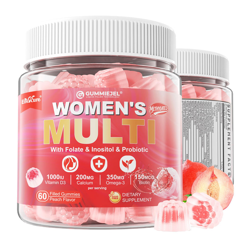 Women's Multivitamin Gummies-Methylated Multivitamin for Women with Omega-3 | Magnesium,Calcium, Enzymes,Probiotic & Antioxidant Blend to Support Overall Health, Immunity, Hair, Nails & Skin Health-1Pack 60 Count (Pack of 1)