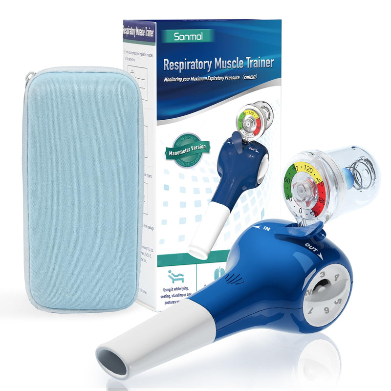 Breathing Trainer with Travle Case, Needle Manometer for MEP Test, Portable Lung Trainer with 5 Resistance Levels, Breathing Exercise Device for Lungs - BeesActive Australia
