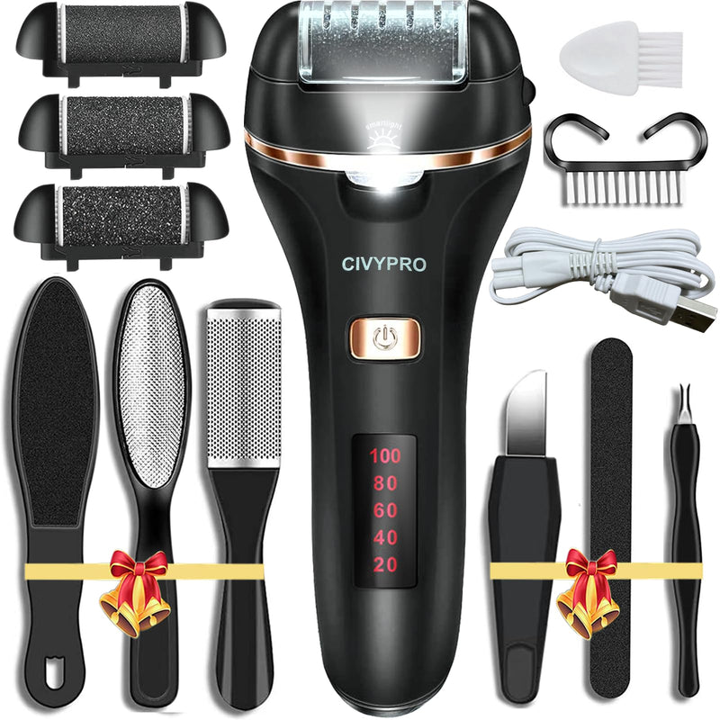 Electric Foot Callus Remover- Long Service Time, Rechargeable Electronic Foot File- Ideal Gift, Professional Pedicure Tools, Waterproof Foot Scrubber, Pedicure Kit Feet Care for Dead Skin (Black) Black - BeesActive Australia