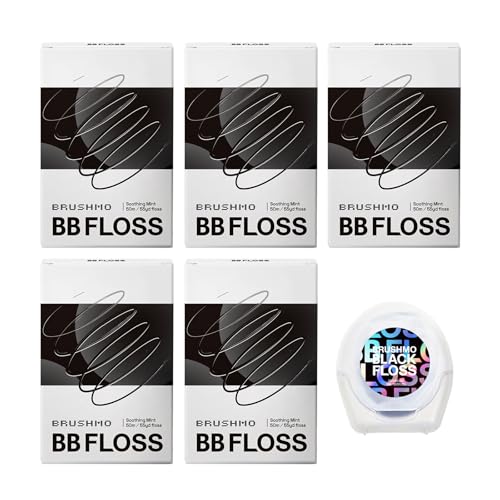 Brushmo Black Floss (BBFloss) - Expanding Floss, Gum-Friendly Soothing Mint Dental Floss, Natural Vegan Wax to Remove Plaque from Teeth, Dentist Designed PTFE & PFAS Free Oral Care, 5 Spools, 275 yd 165 Foot (Pack of 5) BB FLOSS