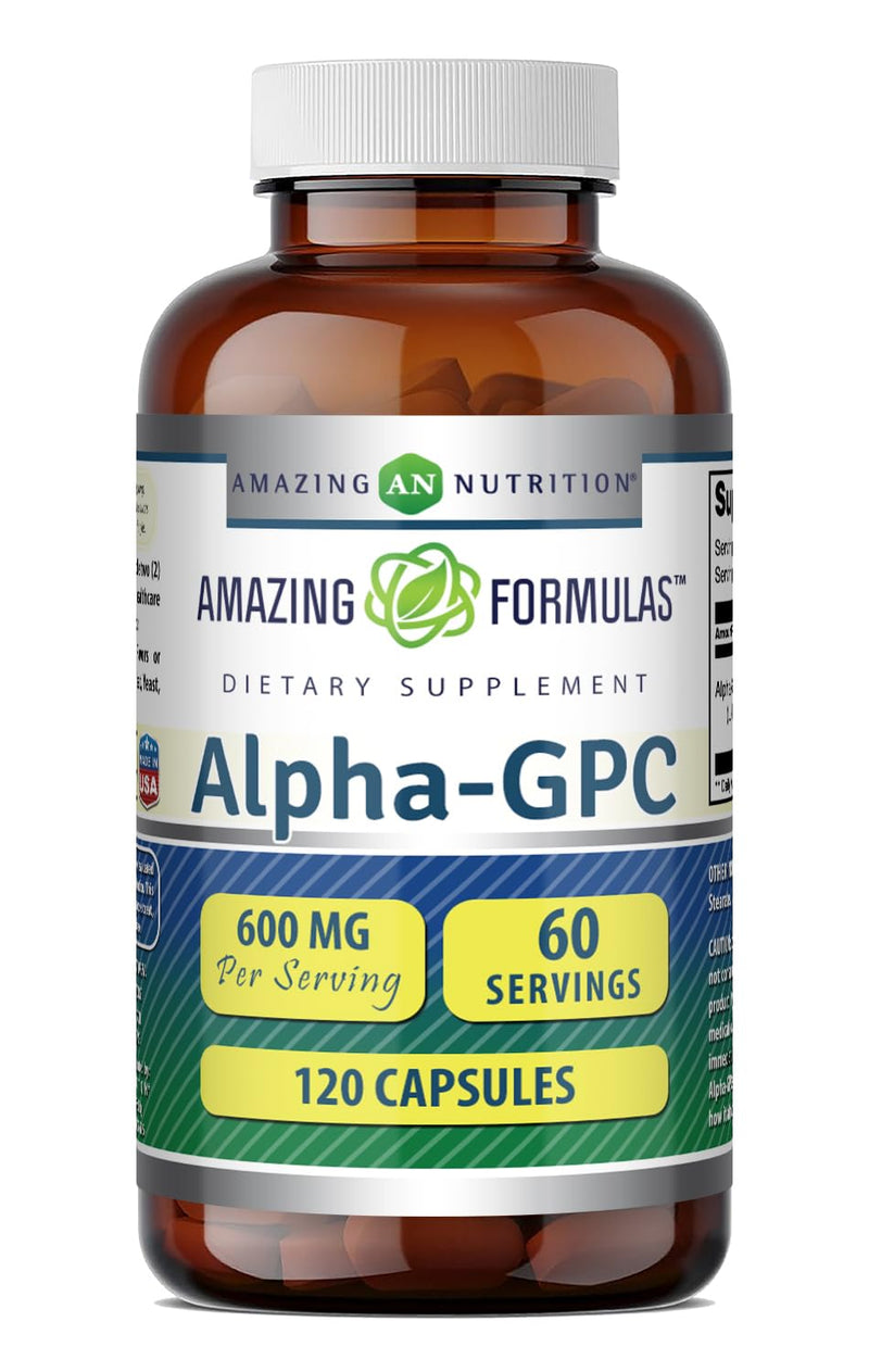 Amazing Formulas Alpha GPC Supplement | 600 Mg Per Serving | 120 Capsules | Non-GMO | Gluten Free | Made in USA 120 Count