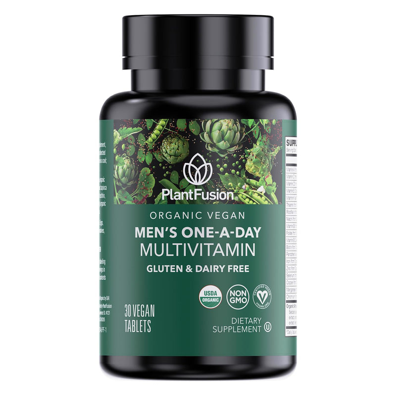 PlantFusion Organic Multivitamin for Men - One Daily Whole Food Blend Men's Multivitamin - Vegan, Non-GMO, Gluten Free & Dairy Free - 30 Tablets (1 Month Supply) 30 Count (Pack of 1)