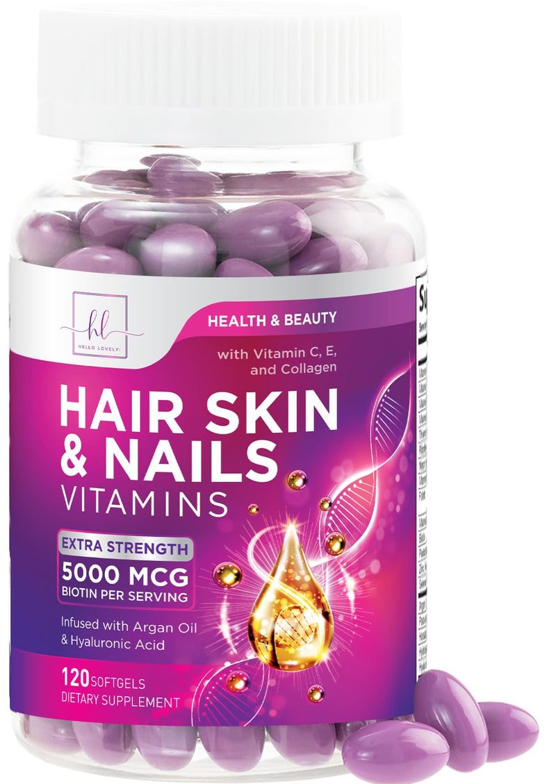 Hair Vitamins for Women for Hair Growth - Argan-Infused Supplement with Collagen, Biotin and Hyaluronic Acid - Supports Faster Hair Growth, Skin & Nails Beauty Vitamins, Bottled in USA - 120 Softgels 120 Count (Pack of 1)