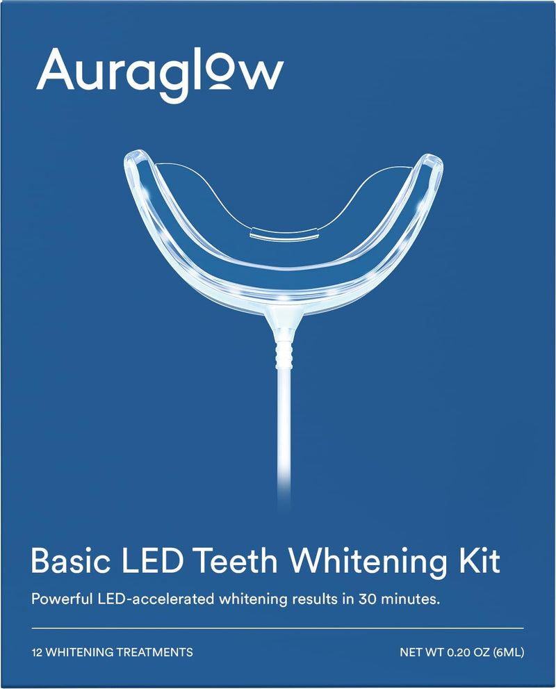Auraglow Teeth Whitening Kit, Wired LED Accelerator Light, 35% Carbamide Peroxide Teeth Whitening Gel, 12 Whitening Treatments, (2) 3mL Whitening Gel Syringes, Whiten Teeth Faster 0.2 Fl Oz (Pack of 1) - BeesActive Australia